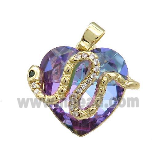 Copper Snake Pendant Pave Crystal Glass Zircon Gold Plated