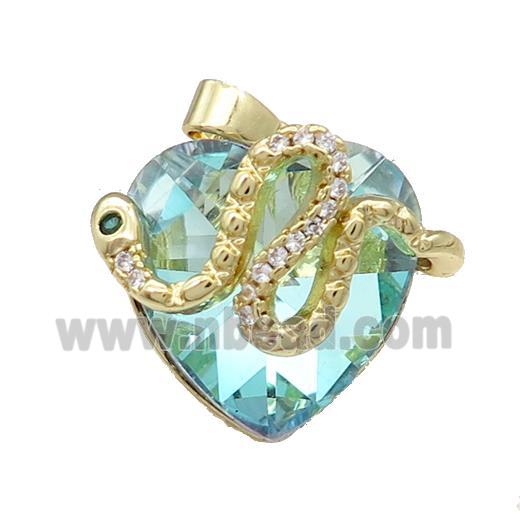 Copper Snake Pendant Pave Crystal Glass Zircon Gold Plated