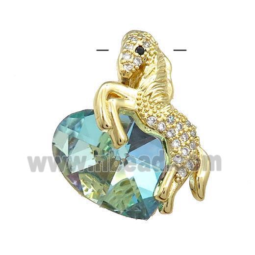 Copper Horse Pendant Pave Crystal Glass Zircon Gold Plated