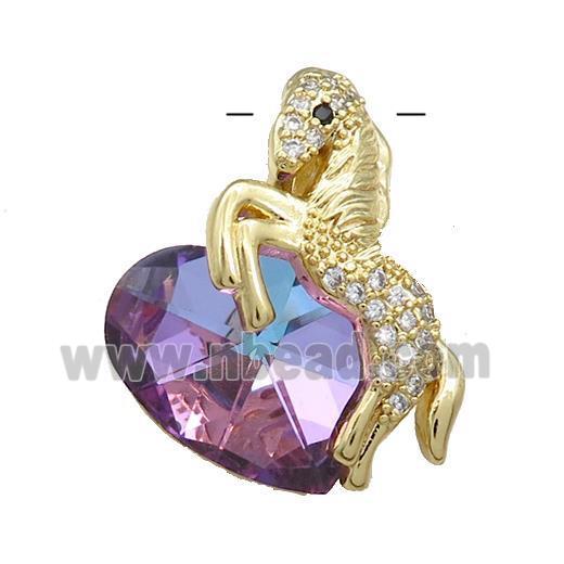 Copper Horse Pendant Pave Crystal Glass Zircon Gold Plated