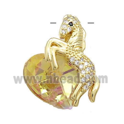 Copper Horse Pendant Pave Crystal Glass Zircon Gold Plated