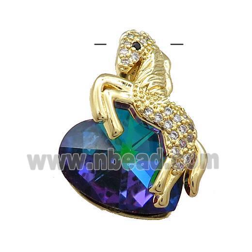 Copper Horse Pendant Pave Crystal Glass Zircon Gold Plated