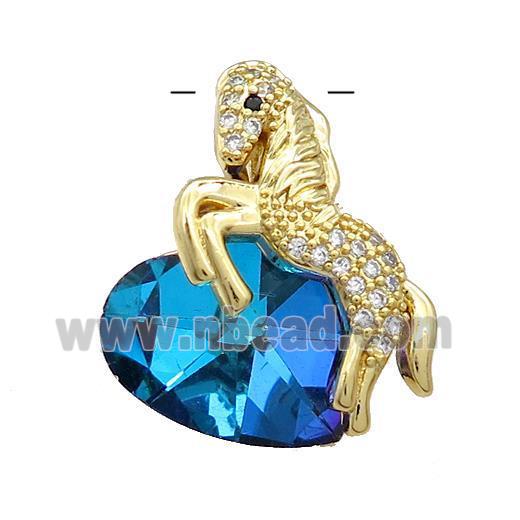 Copper Horse Pendant Pave Crystal Glass Zircon Gold Plated