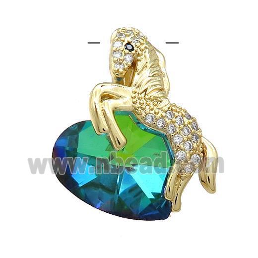 Copper Horse Pendant Pave Crystal Glass Zircon Gold Plated