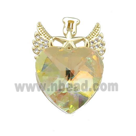 Copper Angel Wings Pendant Pave Crystal Glass Zircon Gold Plated