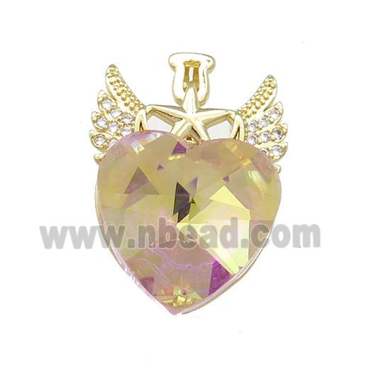 Copper Angel Wings Pendant Pave Crystal Glass Zircon Gold Plated