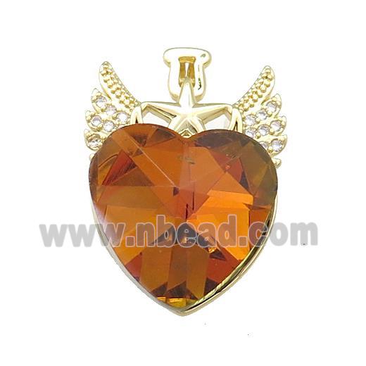 Copper Angel Wings Pendant Pave Crystal Glass Zircon Gold Plated