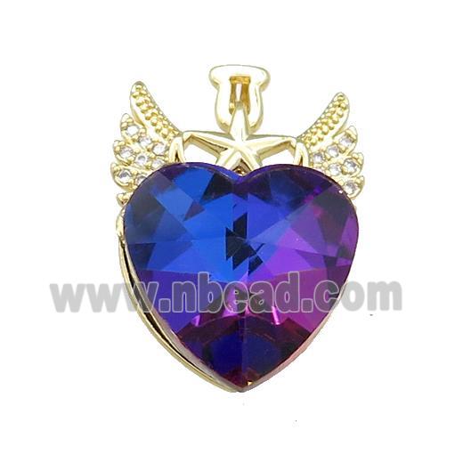 Copper Angel Wings Pendant Pave Crystal Glass Zircon Gold Plated