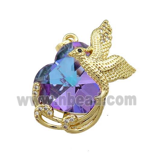 Copper Phenix Pendant Pave Crystal Glass Zircon Gold Plated