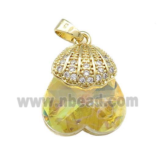 Copper Shlled Pendant Pave Crystal Glass Zircon Gold Plated