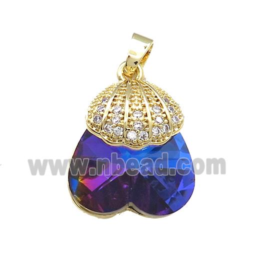 Copper Shlled Pendant Pave Crystal Glass Zircon Gold Plated