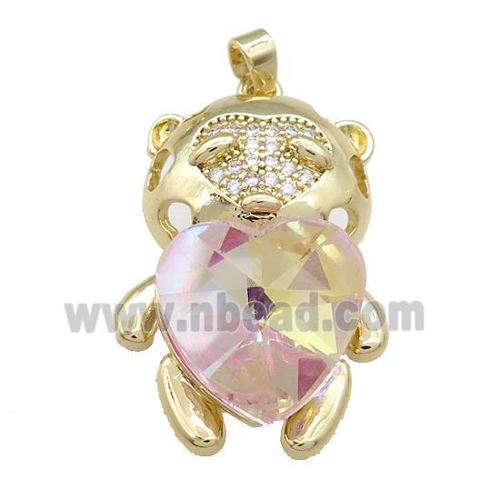 Copper Mouse Pendant Pave Crystal Glass Zircon Gold Plated