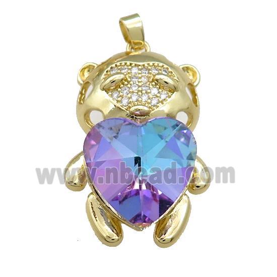 Copper Mouse Pendant Pave Crystal Glass Zircon Gold Plated