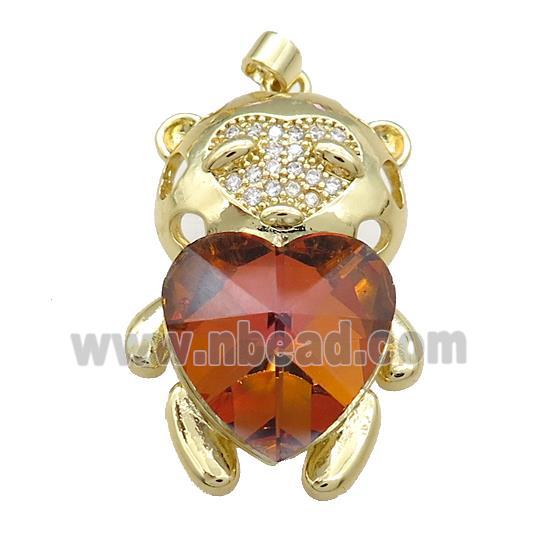 Copper Mouse Pendant Pave Crystal Glass Zircon Gold Plated