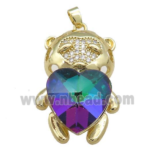 Copper Mouse Pendant Pave Crystal Glass Zircon Gold Plated