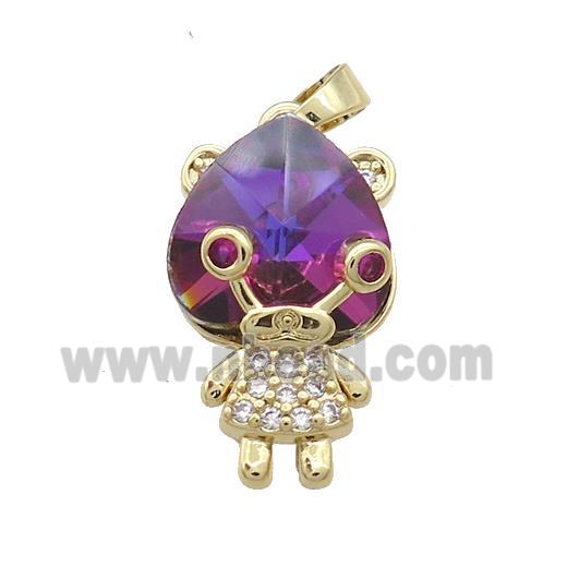 Copper Kids Pendant Pave Crystal Glass Zircon Gold Plated