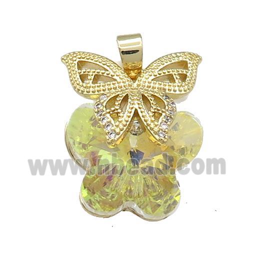 Copper Butterfly Pendant Pave Crystal Glass Zircon Gold Plated