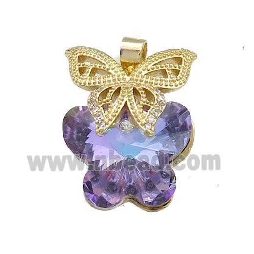 Copper Butterfly Pendant Pave Crystal Glass Zircon Gold Plated