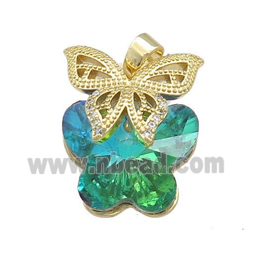 Copper Butterfly Pendant Pave Crystal Glass Zircon Gold Plated