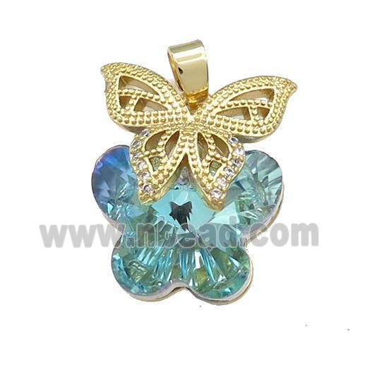 Copper Butterfly Pendant Pave Crystal Glass Zircon Gold Plated