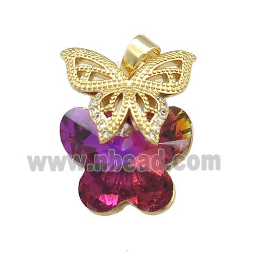 Copper Butterfly Pendant Pave Crystal Glass Zircon Gold Plated