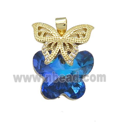 Copper Butterfly Pendant Pave Crystal Glass Zircon Gold Plated