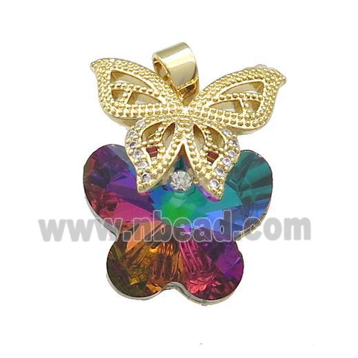 Copper Butterfly Pendant Pave Crystal Glass Zircon Gold Plated