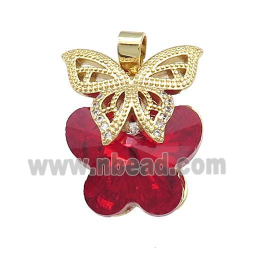 Copper Butterfly Pendant Pave Crystal Glass Zircon Gold Plated