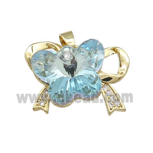 Copper Bowknot Pendant Pave Crystal Glass Zircon Gold Plated