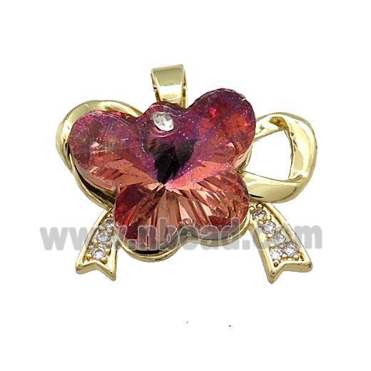 Copper Bowknot Pendant Pave Crystal Glass Zircon Gold Plated