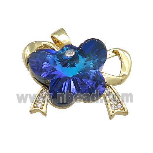 Copper Bowknot Pendant Pave Crystal Glass Zircon Gold Plated