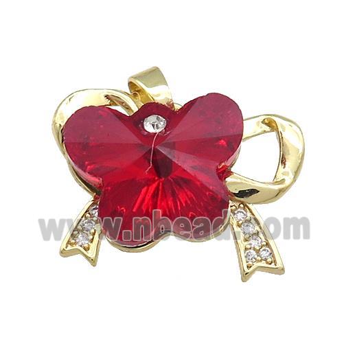 Copper Bowknot Pendant Pave Crystal Glass Zircon Gold Plated