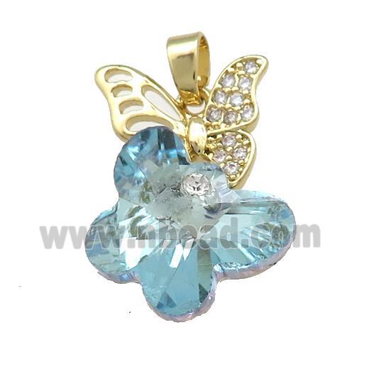 Copper Butterfly Pendant Pave Crystal Glass Zircon Gold Plated