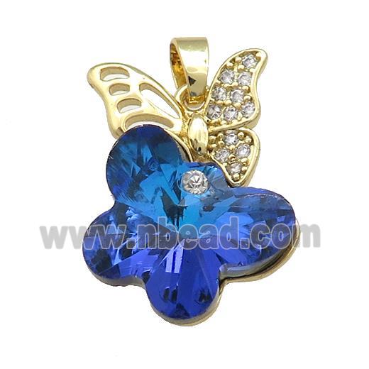 Copper Butterfly Pendant Pave Crystal Glass Zircon Gold Plated