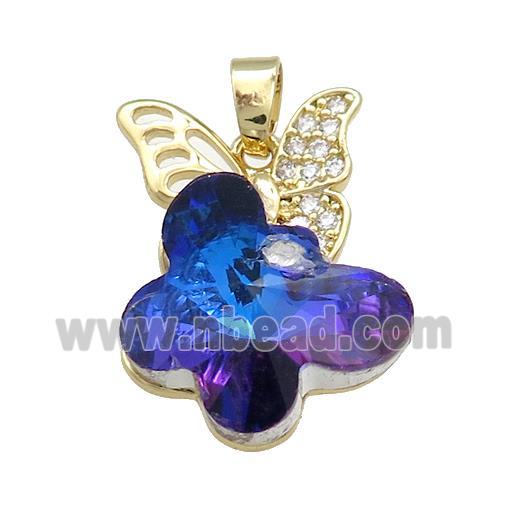 Copper Butterfly Pendant Pave Crystal Glass Zircon Gold Plated