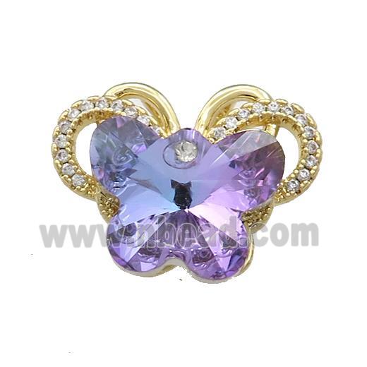 Copper Butterfly Pendant Pave Crystal Glass Zircon 2loops Gold Plated