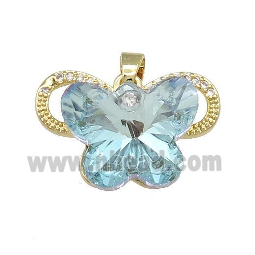 Copper Butterfly Pendant Pave Crystal Glass Zircon Gold Plated