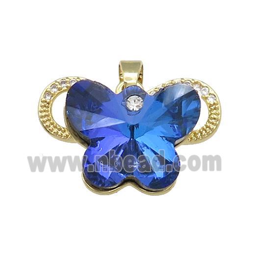 Copper Butterfly Pendant Pave Crystal Glass Zircon Gold Plated