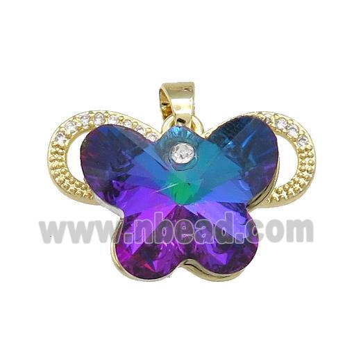 Copper Butterfly Pendant Pave Crystal Glass Zircon Gold Plated