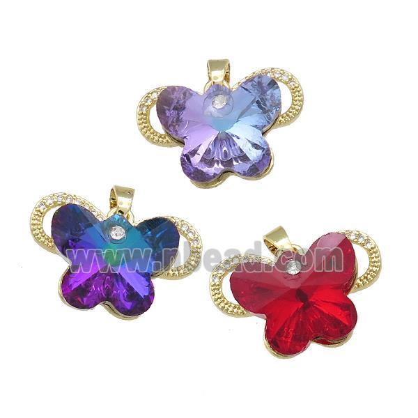 Copper Butterfly Pendant Pave Crystal Glass Zircon Gold Plated Mixed