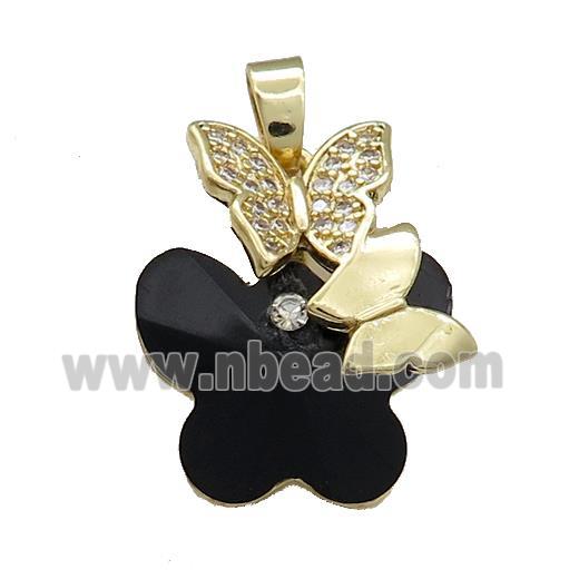 Copper Butterfly Pendant Pave Crystal Glass Zircon Gold Plated