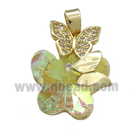 Copper Butterfly Pendant Pave Crystal Glass Zircon Gold Plated