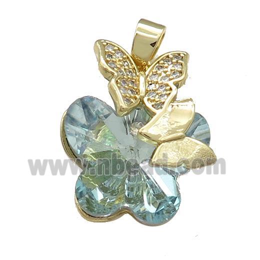 Copper Butterfly Pendant Pave Crystal Glass Zircon Gold Plated