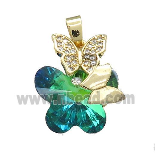 Copper Butterfly Pendant Pave Crystal Glass Zircon Gold Plated