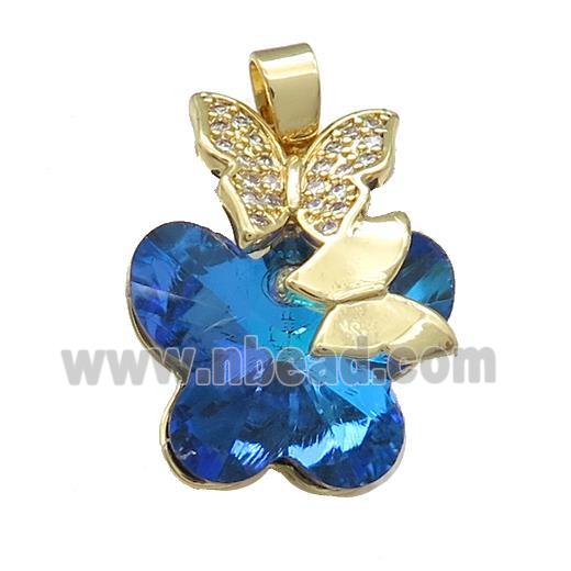 Copper Butterfly Pendant Pave Crystal Glass Zircon Gold Plated