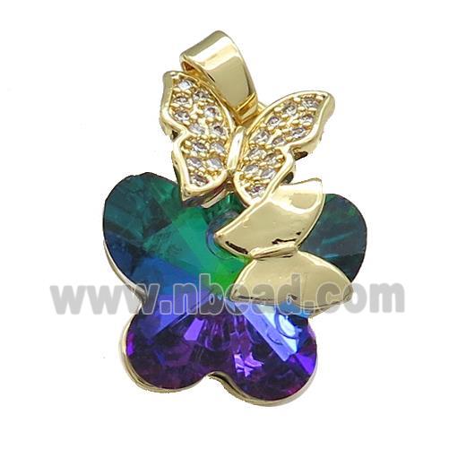 Copper Butterfly Pendant Pave Crystal Glass Zircon Gold Plated