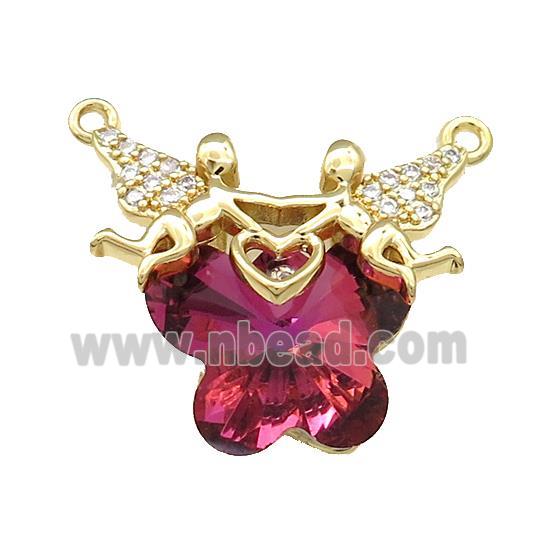 Copper Fairy Pendant Pave Crystal Glass Zircon 2loops Gold Plated