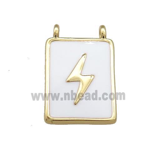 Copper Rectangle Pendant White Enamel Lightning 2loops Gold Plated