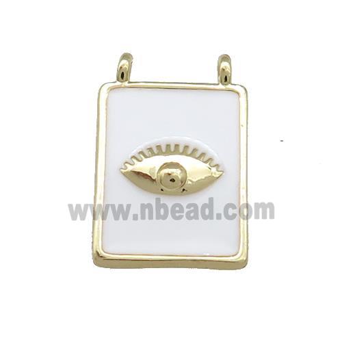 Copper Rectangle Pendant White Enamel Eye 2loops Gold Plated