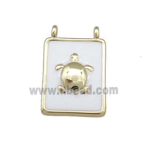 Copper Rectangle Pendant White Enamel Tortoise 2loops Gold Plated